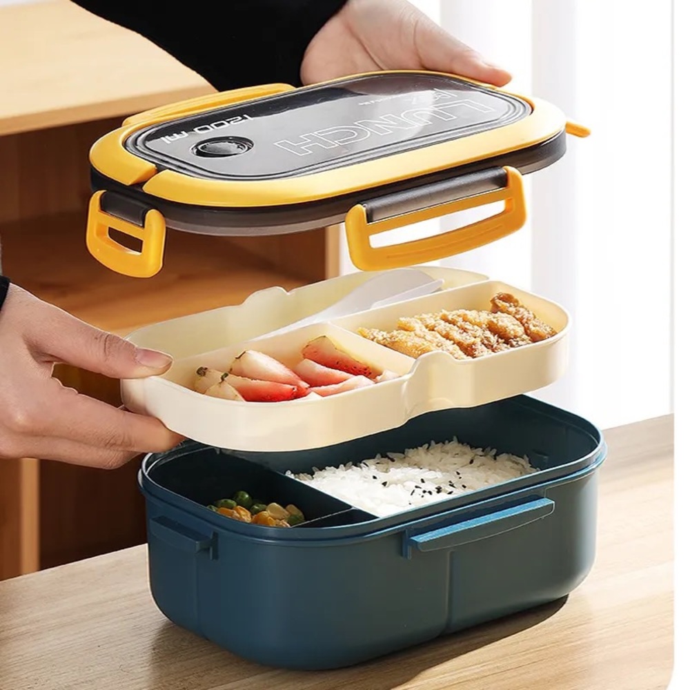 Bento Box, Lunch Box, Double Layered Lunch Box With Spoon & Fork
